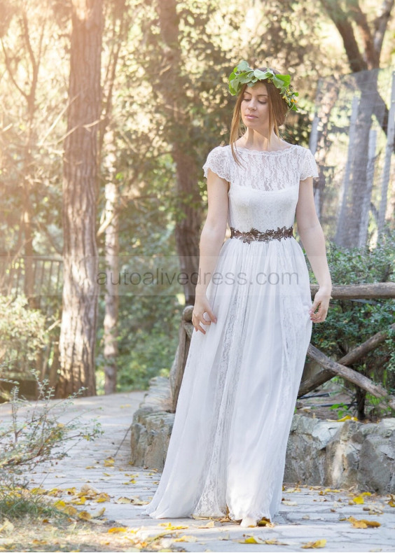 Ivory Lace Chiffon Open Back Hippie Wedding Dress Ivory Lace Chiffon Open Back Hippie Wedding Dress